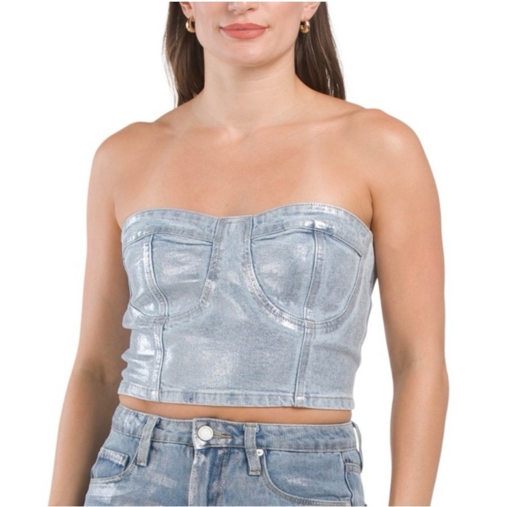 BLANKNYC Metallic Coated Denim Strapless Top - Small